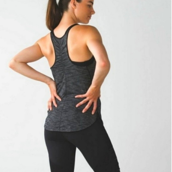 Lululemon Sz 6 What The Sport Ruched Racerback Singlet Tank Top Gray/Black - Picture 1 of 13